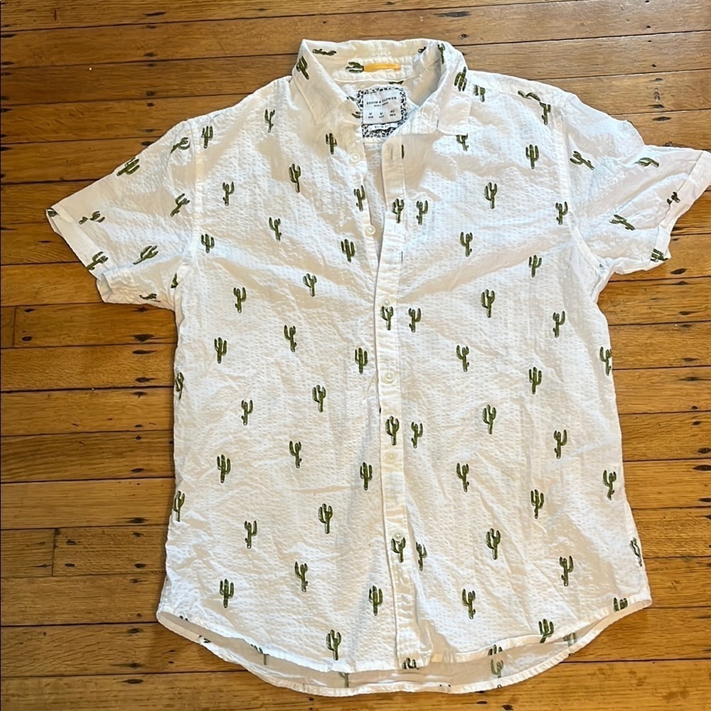 Seersucker short sleeve button down with cactus print